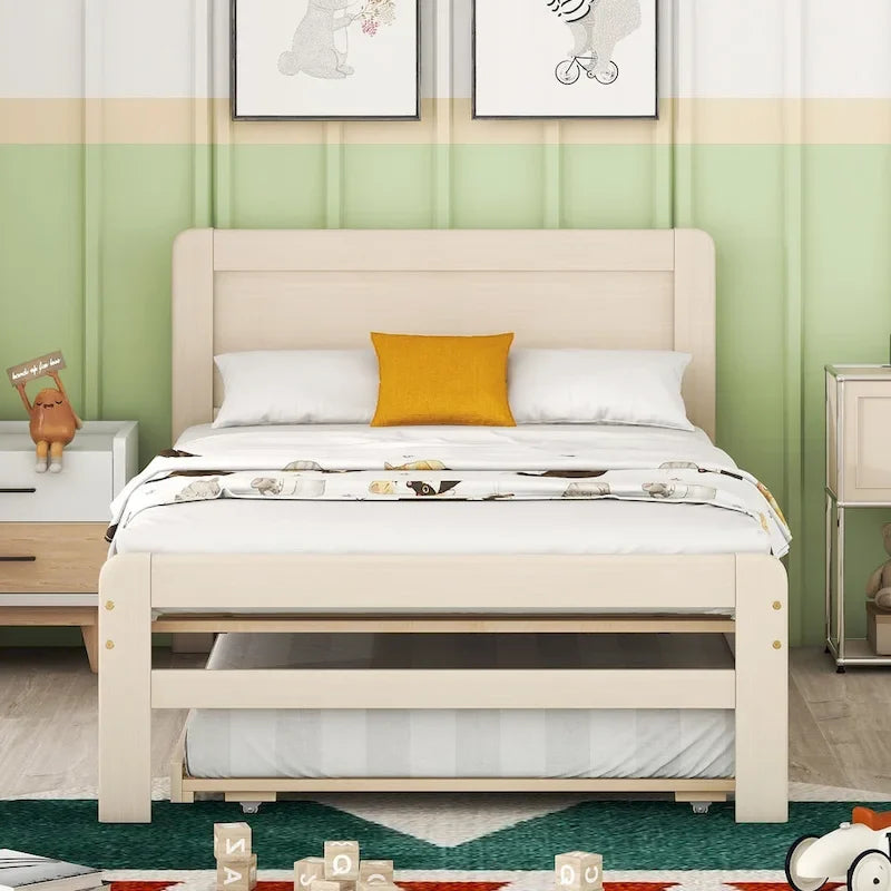 Plattformbett aus Kautschukholz mit Ausziehbett