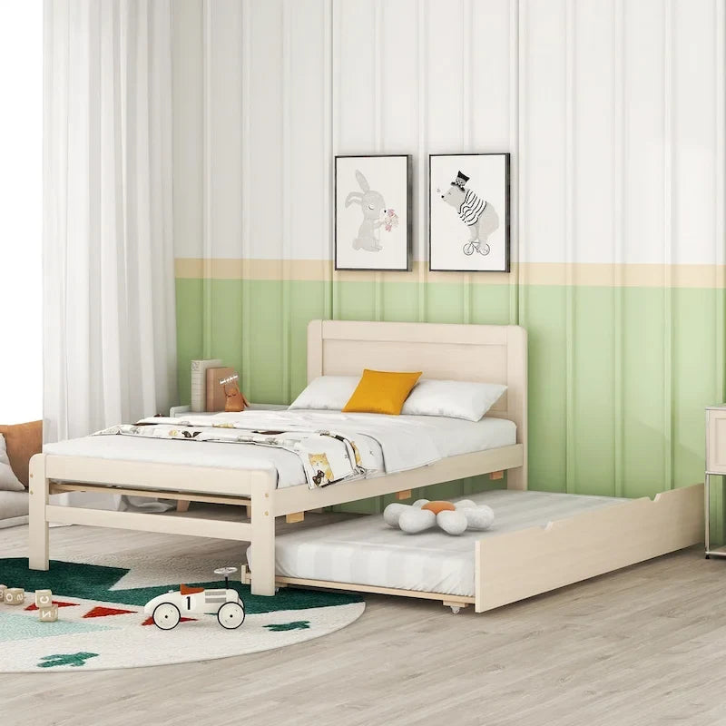 Plattformbett aus Kautschukholz mit Ausziehbett