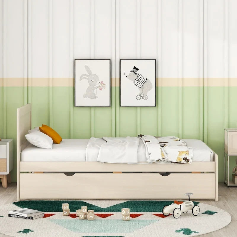 Plattformbett aus Kautschukholz mit Ausziehbett