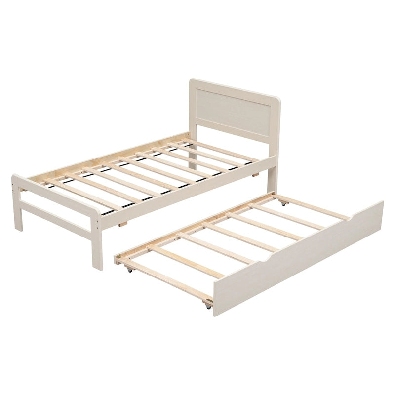 Plattformbett aus Kautschukholz mit Ausziehbett