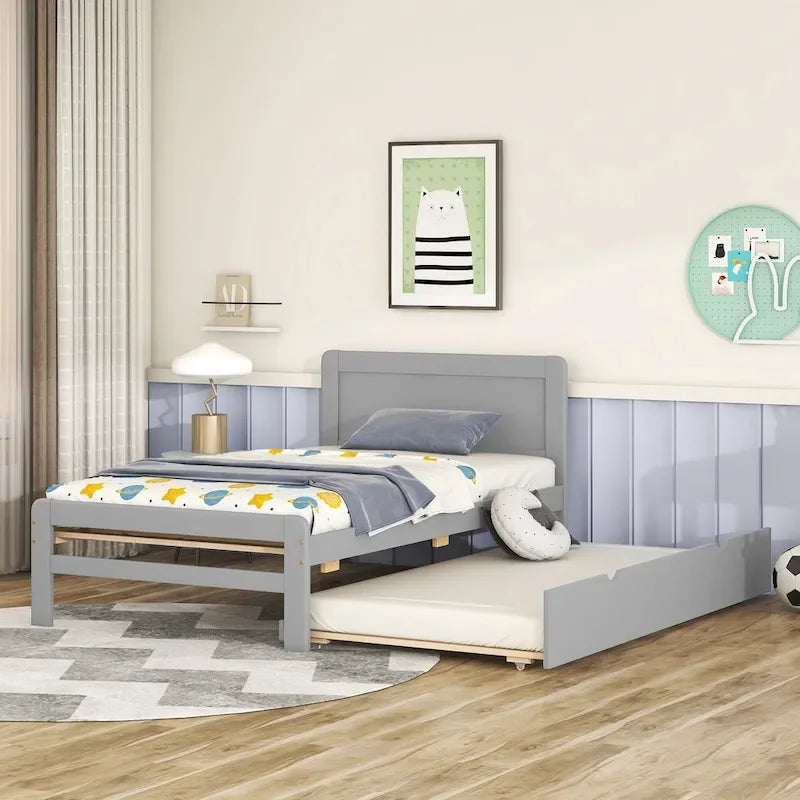 Plattformbett aus Kautschukholz mit Ausziehbett