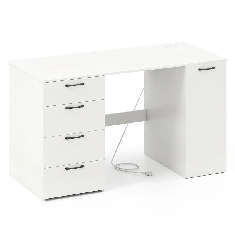 53 Zoll Home-Office-Schreibtisch mit integrierten Steckdosen, USB-Anschlüssen und Stauraum