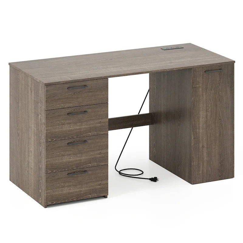 53 Zoll Home-Office-Schreibtisch mit integrierten Steckdosen, USB-Anschlüssen und Stauraum