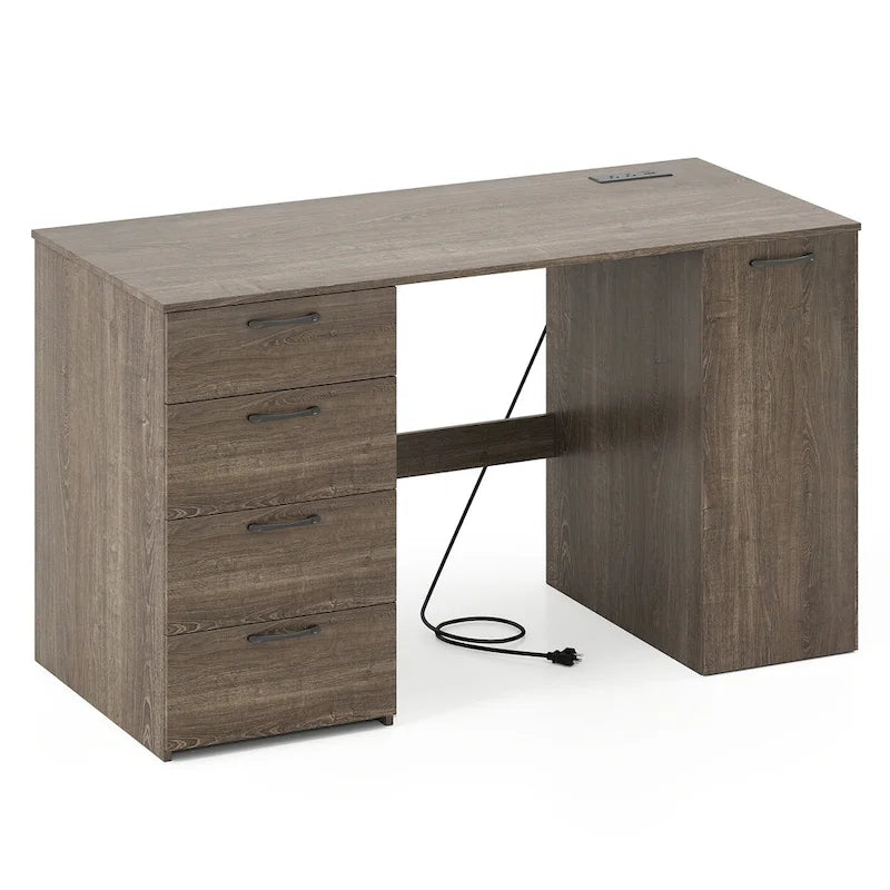 53 Zoll Home-Office-Schreibtisch mit integrierten Steckdosen, USB-Anschlüssen und Stauraum