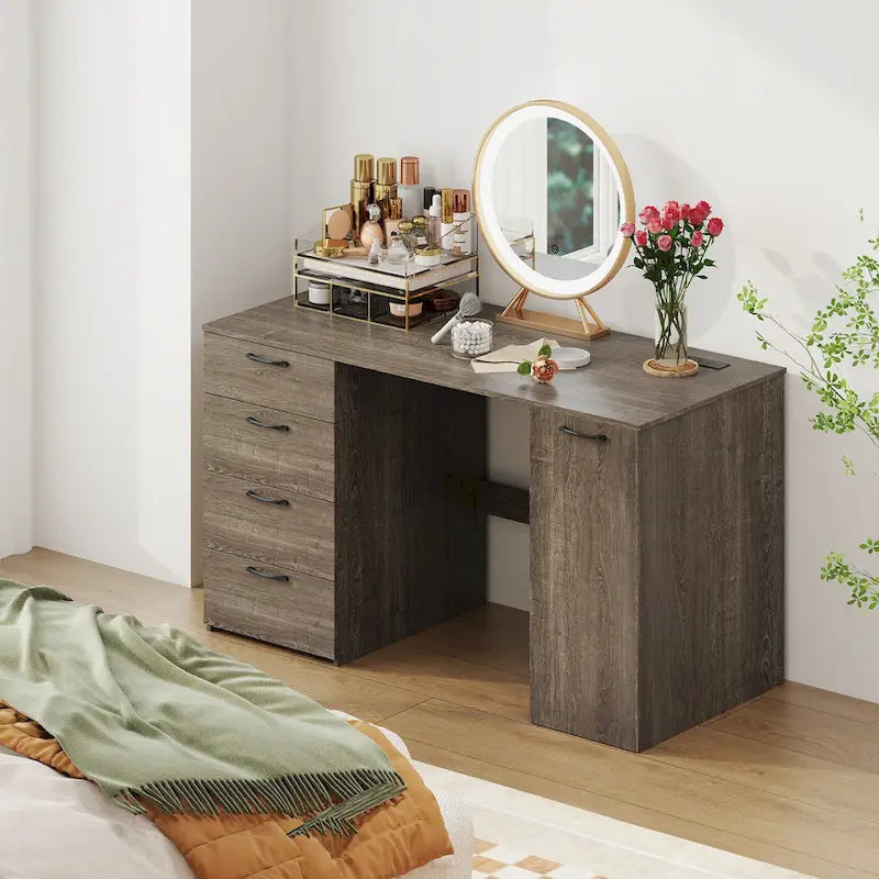 53 Zoll Home-Office-Schreibtisch mit integrierten Steckdosen, USB-Anschlüssen und Stauraum