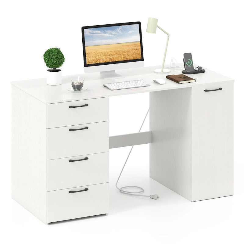 53 Zoll Home-Office-Schreibtisch mit integrierten Steckdosen, USB-Anschlüssen und Stauraum