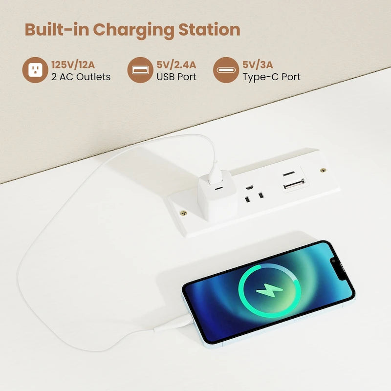 53 Zoll Home-Office-Schreibtisch mit integrierten Steckdosen, USB-Anschlüssen und Stauraum