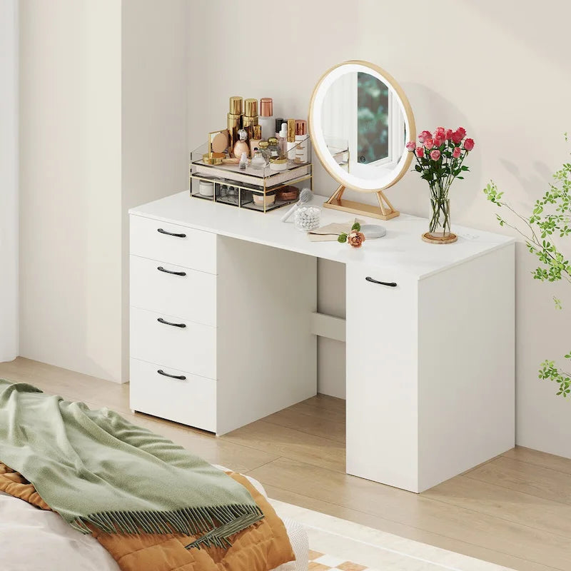 53 Zoll Home-Office-Schreibtisch mit integrierten Steckdosen, USB-Anschlüssen und Stauraum