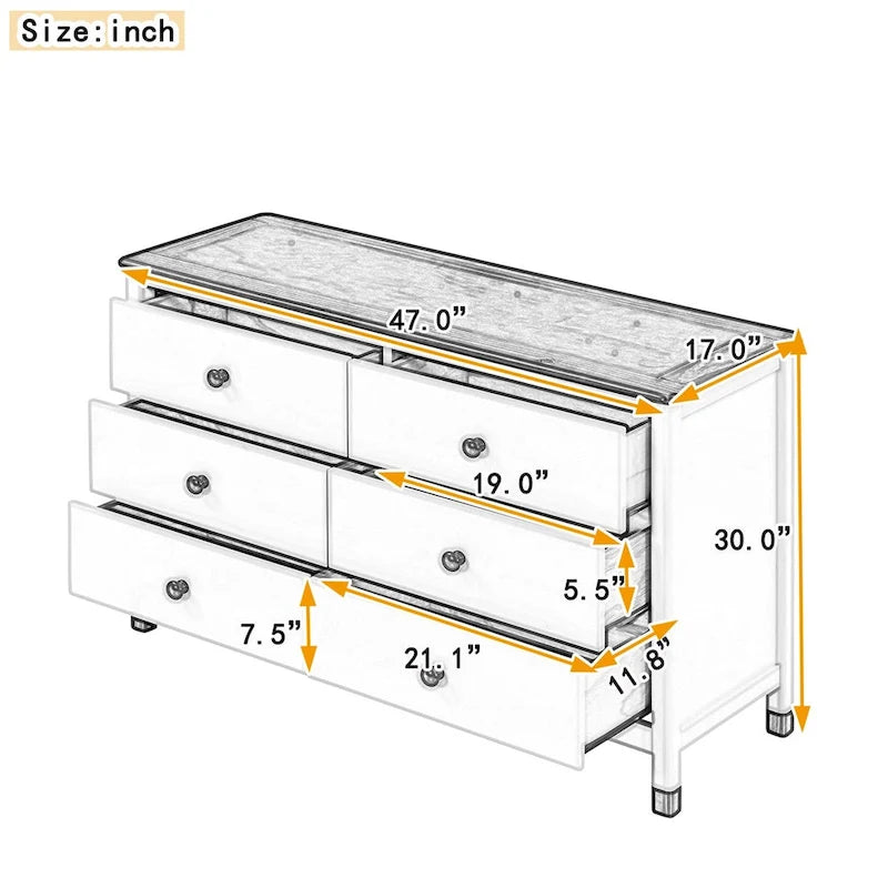 Kommode aus Holz mit 6 Schubladen