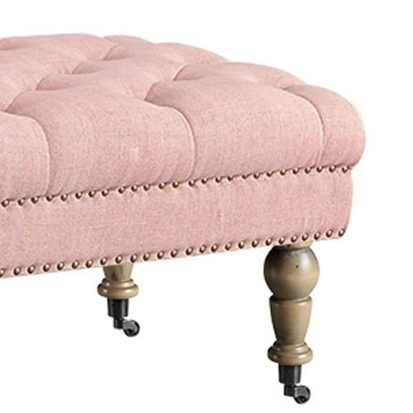 62" pink getuftete Bank mit spindelförmigen Beinen in Antikgrau