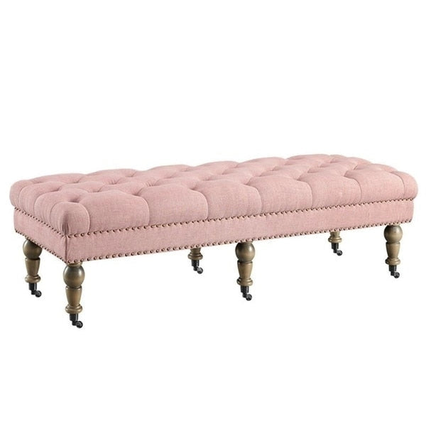 62" pink getuftete Bank mit spindelförmigen Beinen in Antikgrau