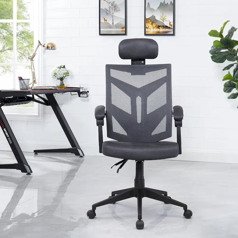 Ergonomischer Bürostuhl mit hoher Rückenlehne, Netzstoff und Kopfstütze