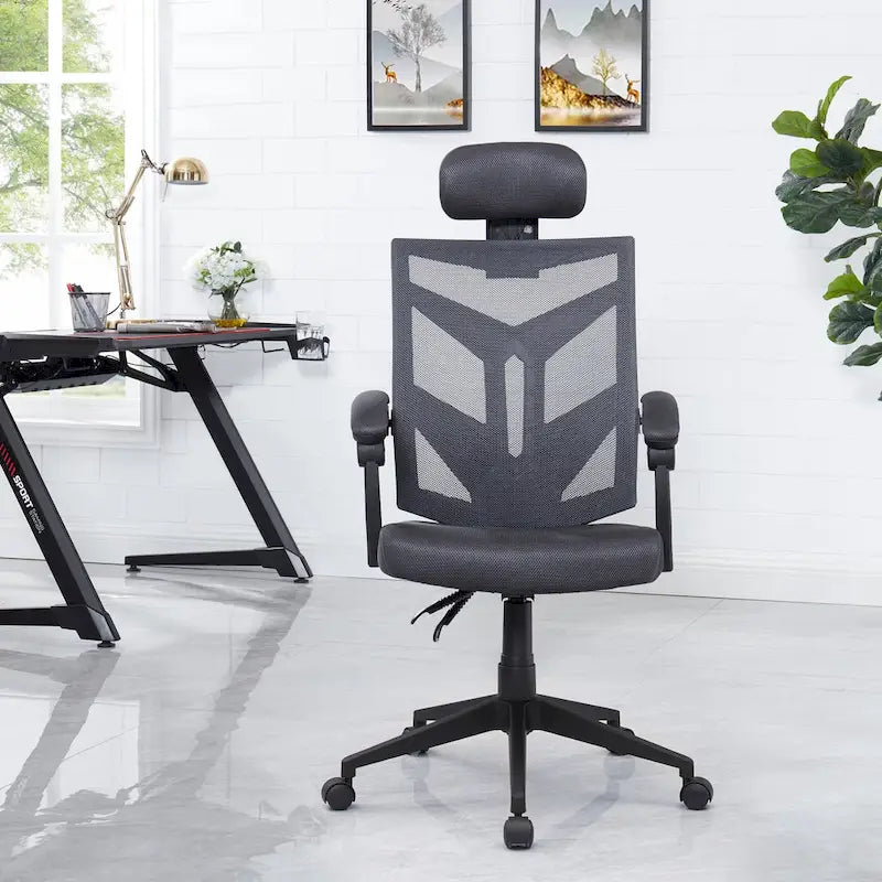 Ergonomischer Bürostuhl mit hoher Rückenlehne, Netzstoff und Kopfstütze