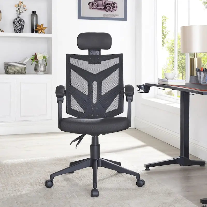 Ergonomischer Bürostuhl mit hoher Rückenlehne, Netzstoff und Kopfstütze