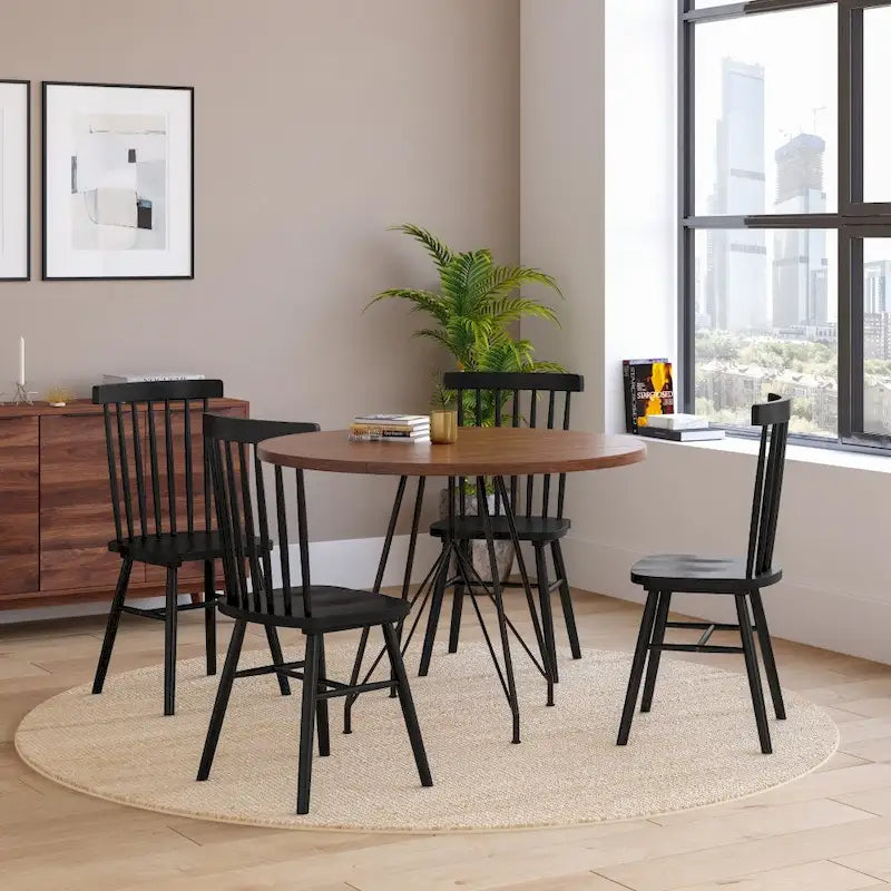 Esszimmerstühle im Windsor-Stil aus Massivholz mit Spindellehne, 2er-Set