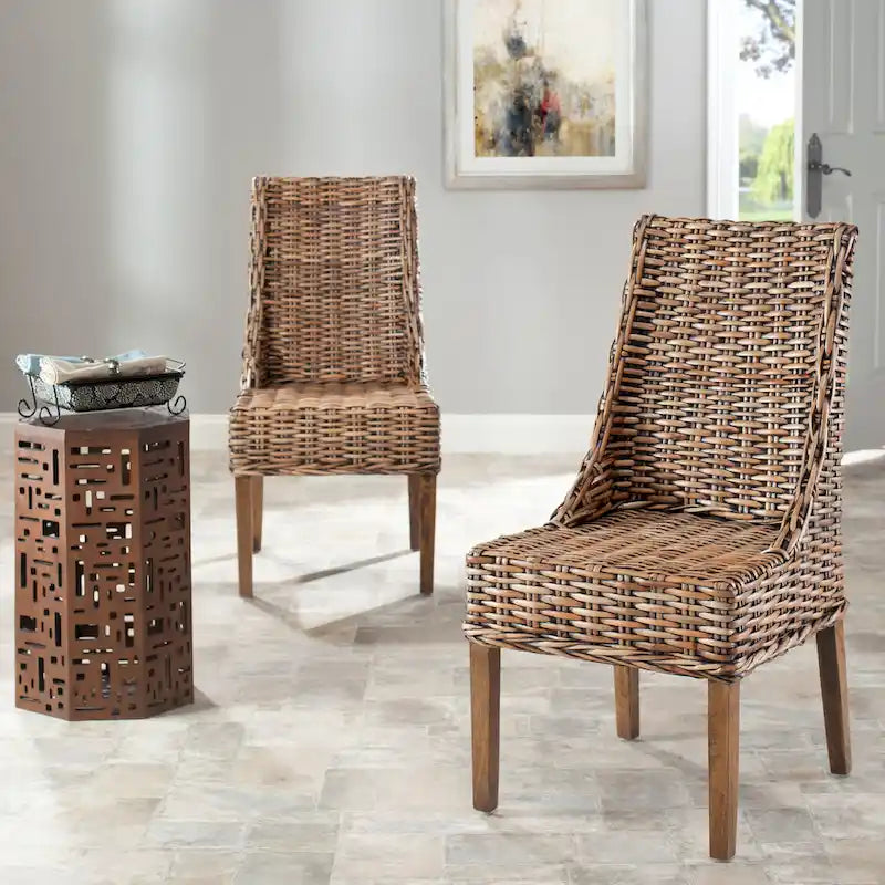 Sessel aus Rattan für Innenbereich, 2er-Set – Braun, 20B x 24T x 39H