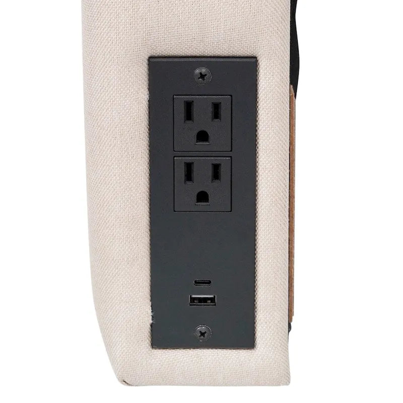 Gepolstertes Kopfteil mit 2 Steckdosen, 1 USB- und 1 USB-C-Anschluss