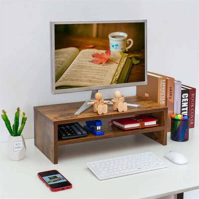 2-stufiger Monitorständer aus Holz mit Ablagefächern
