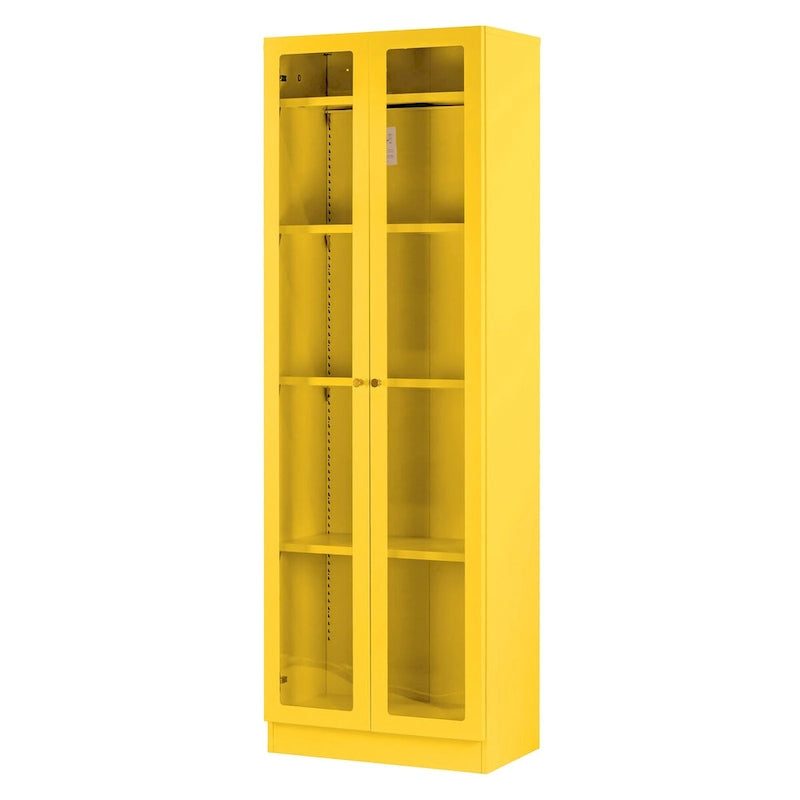 70" Gelber französischer Metallschrank mit Acrylglas und Doppeltüren