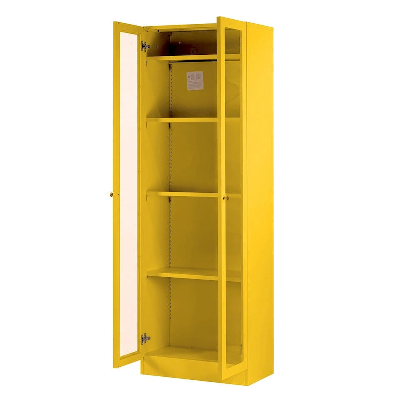70" Gelber französischer Metallschrank mit Acrylglas und Doppeltüren