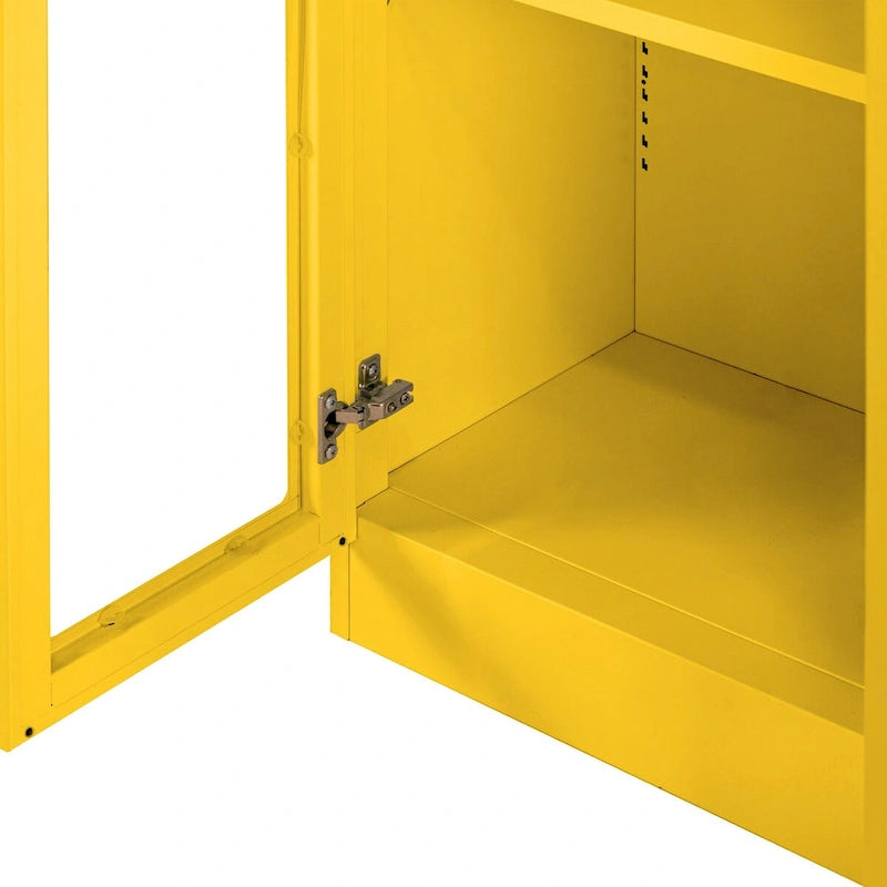 70" Gelber französischer Metallschrank mit Acrylglas und Doppeltüren