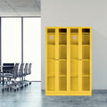 70" Gelber französischer Metallschrank mit Acrylglas und Doppeltüren