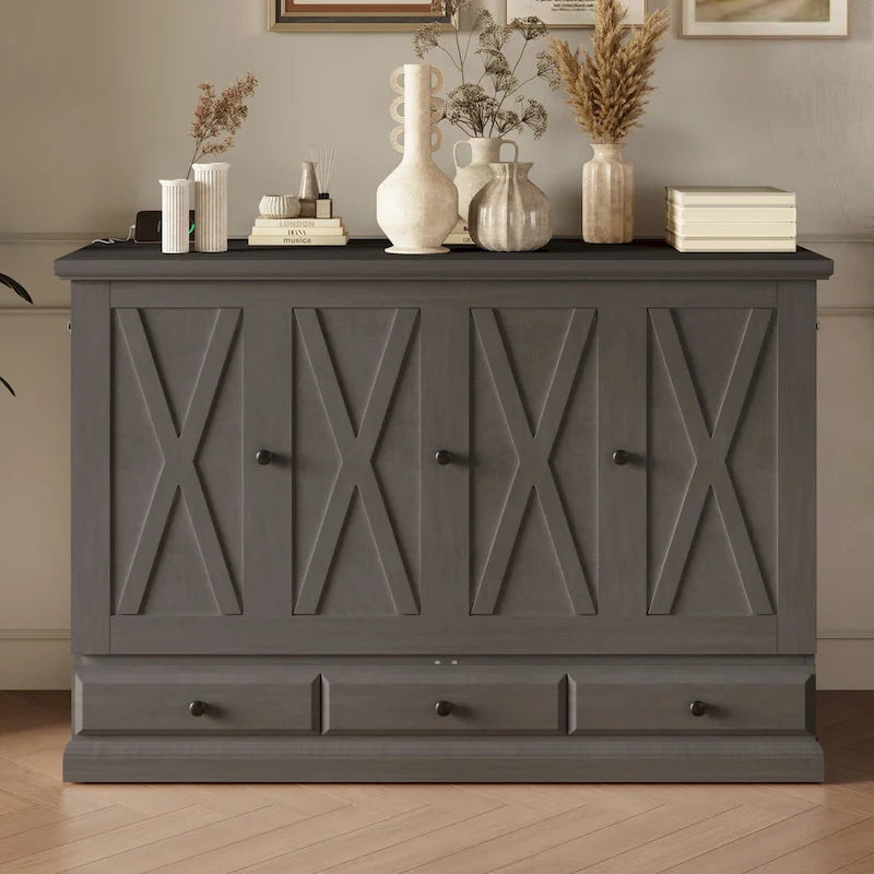 Solid Pine Murphy Bed Chest Cube Cabinet Bed with Drawer