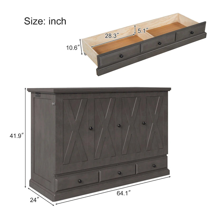Massivholz Kiefer Murphy Bett Schrank Würfel Bett mit Schublade